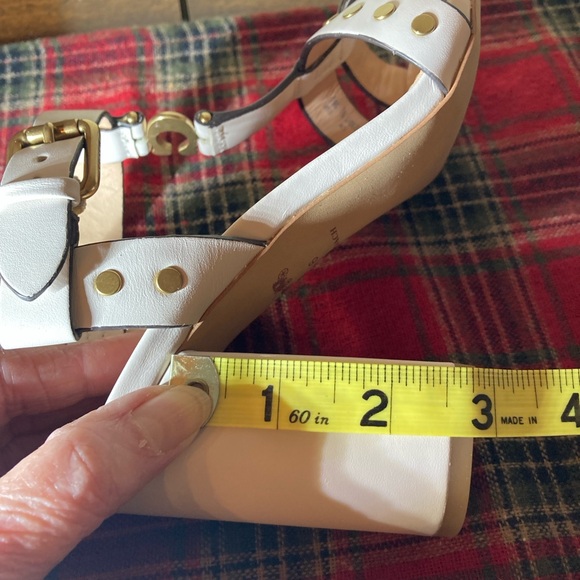 COACH leather sandals, 6 block heels rivets, chalk versatile color NEW - Picture 14 of 14